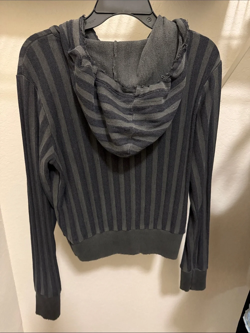 Free People Black & Charcoal Striped Hooded Knit